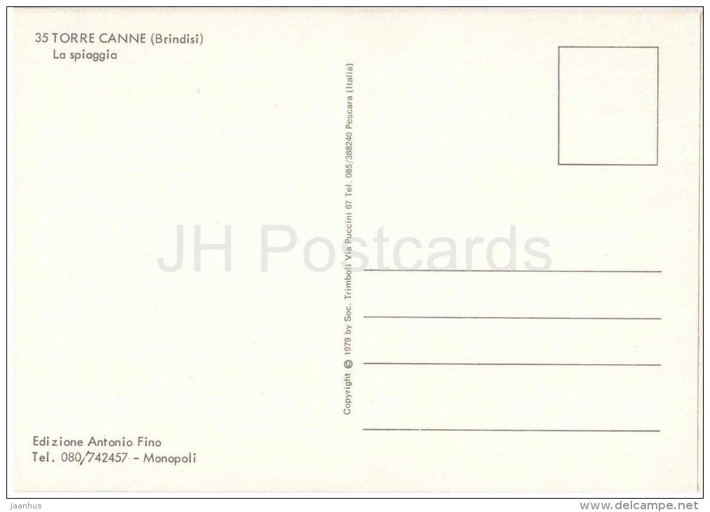Spiaggia - beach -Torre Canne - Brindisi - Puglia - 35 - Italia - Italy - unused - JH Postcards