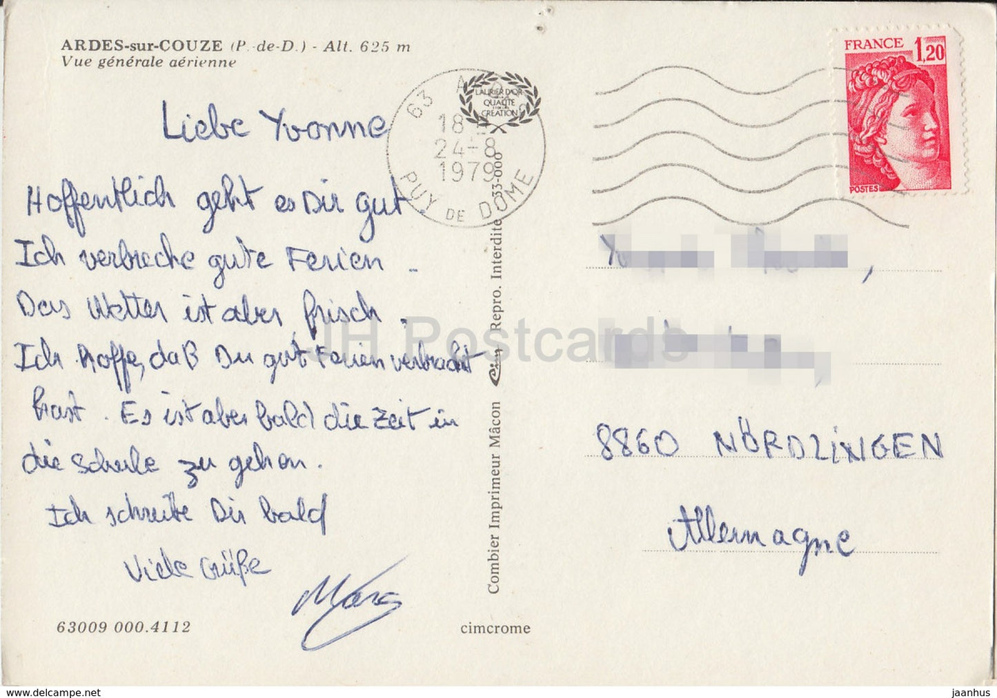 Ardes-sur-Couze - Vue Generale Aerienne - aerial view - France - 1979 - used