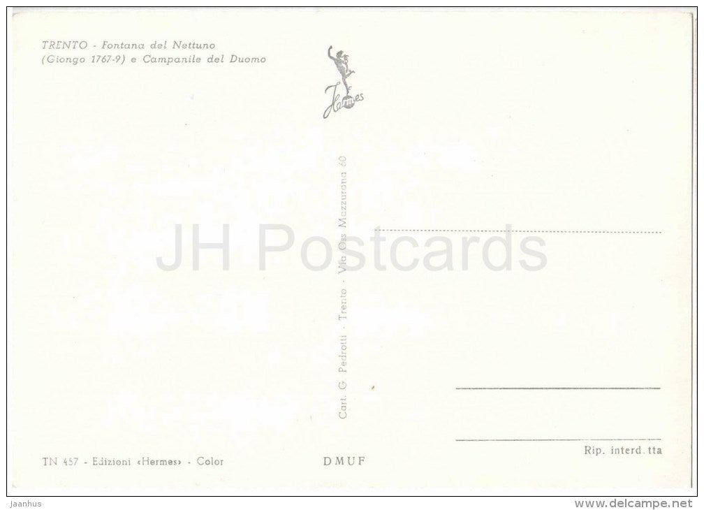 Fontana del Nettuno , Campanile del Duomo - Neptune Fountain - Trento - Trentino - TN 457 - Italia - Italy - unused - JH Postcards
