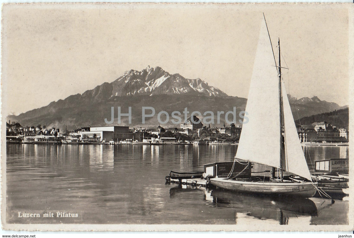 Luzern mit Pilatus - Lucerne - sailing boat - 5088 - old postcard - Switzerland - unused - JH Postcards