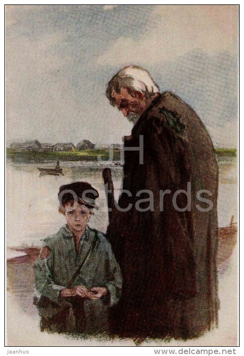 illustration by P. Klyachko - Grandfather Arkhip and Lenka by M. Gorky - 1953 - Russia USSR - unused - JH Postcards
