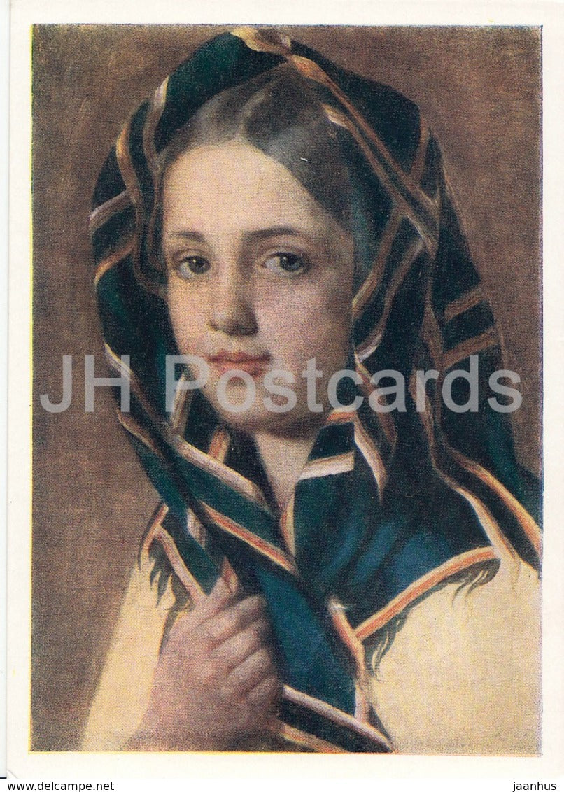 painting by A. Venetsianov - Girl in headscarf - Russian art - 1959 - Russia USSR - unused - JH Postcards