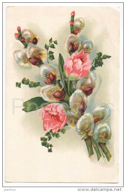 Greeting Card - flowers - catkins - Oktoober - 1946 - Estonia - unused - JH Postcards