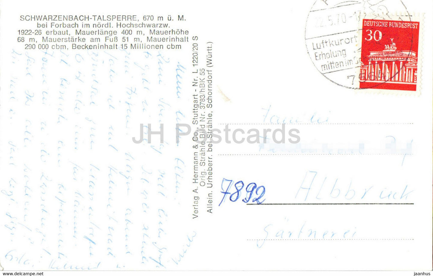 Schwarzenbach Talsperre – 1970 – Deutschland – gebraucht