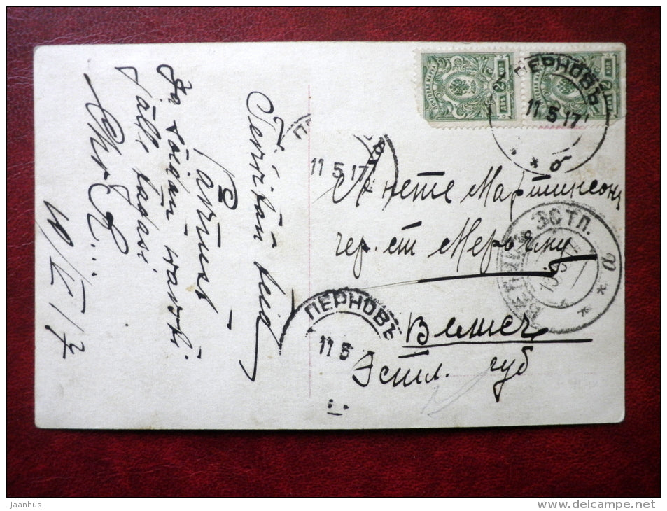 woman and man - russian love lyrics - K JUNO B 325/4 - circulated in Tsarist Russia 1917 , Pernau , Estonia - used - JH Postcards