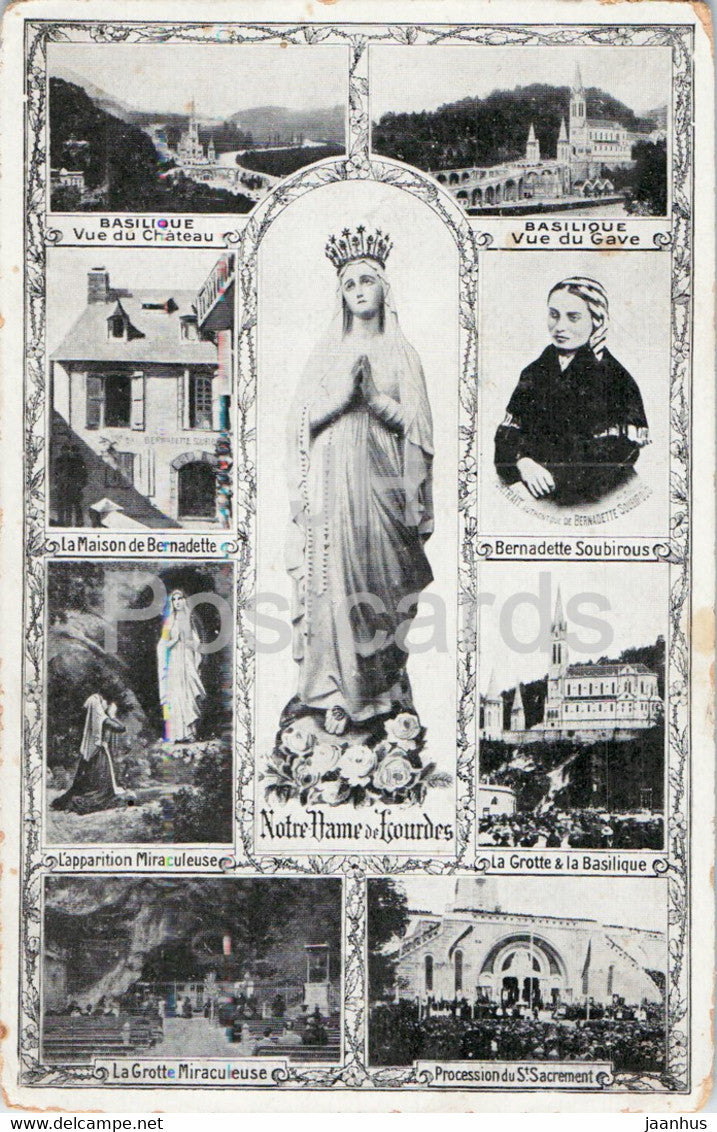 Notre dame de Lourdes - basilique - Bernadette Soubirous - La Grotte - old postcard - France - unused - JH Postcards