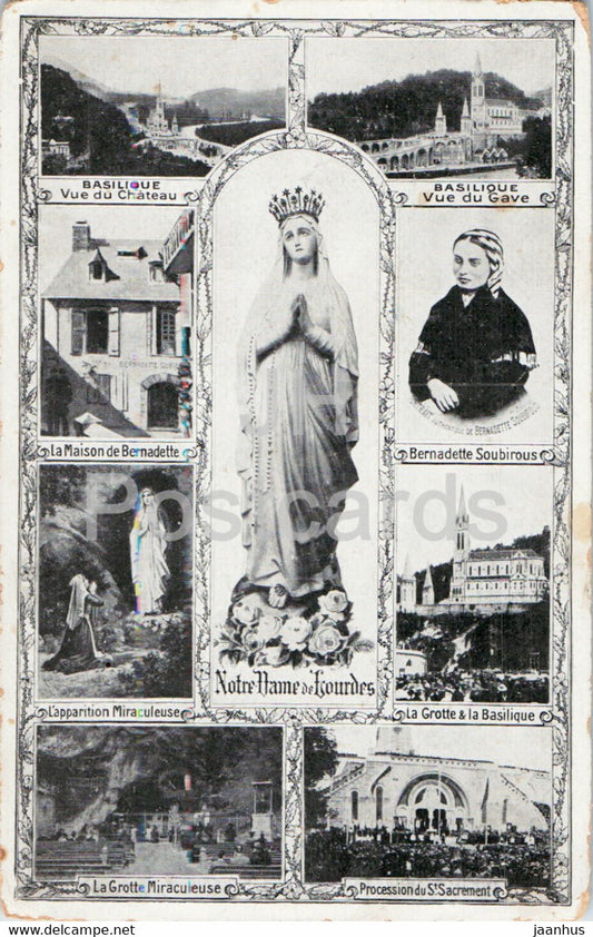 Notre dame de Lourdes - basilique - Bernadette Soubirous - La Grotte - old postcard - France - unused - JH Postcards