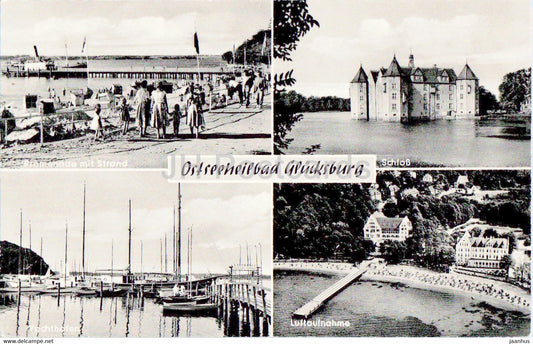 Ostseeheilbad Glucksburg - Promenade mit Strand - Schloss - Luftaufnahme - old postcard - Germany - unused - JH Postcards
