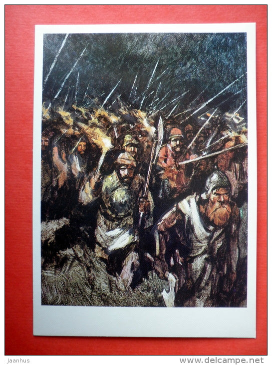 illustration by I. Ushakov - warriors - Stepan Razin by S. Zlobin - 1989 - Russia - unused - JH Postcards
