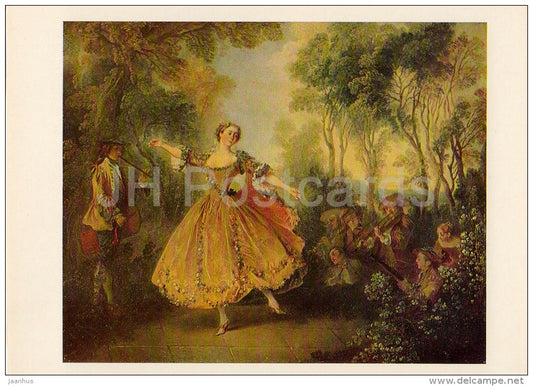 painting by Nicolas Lancret - La Camargo - dance - musicians - French art - Russia USSR - 1982 - unused - JH Postcards