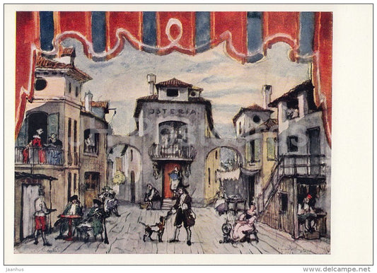 painting by A. Benois - Market Place . Sketch of decor for The Fan , 1924 - Russian art - 1967 - Russia USSR - unused - JH Postcards