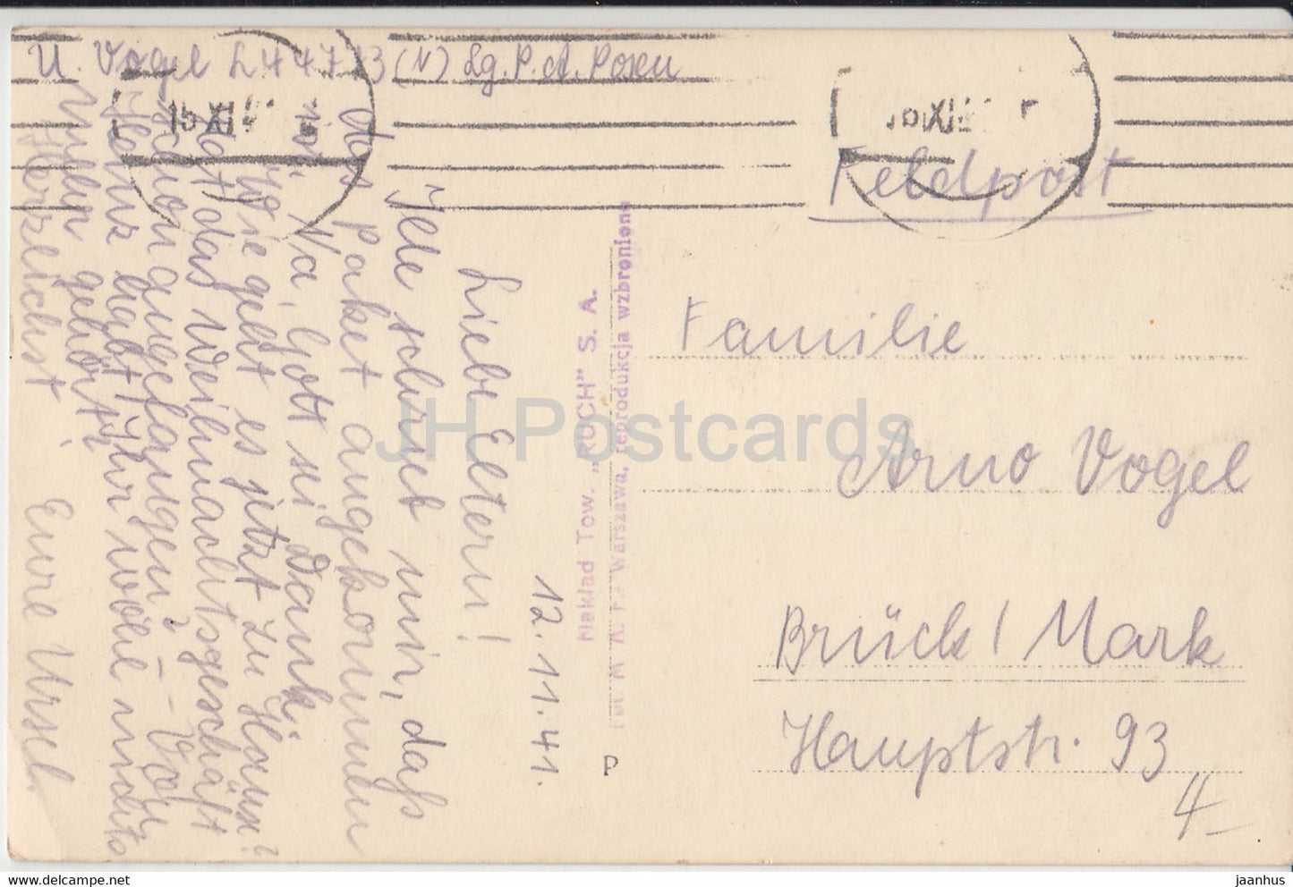 Warszawa - Krakowskie Przedmiescie - Feldpost - carte postale ancienne - 1941 - Pologne - utilisé