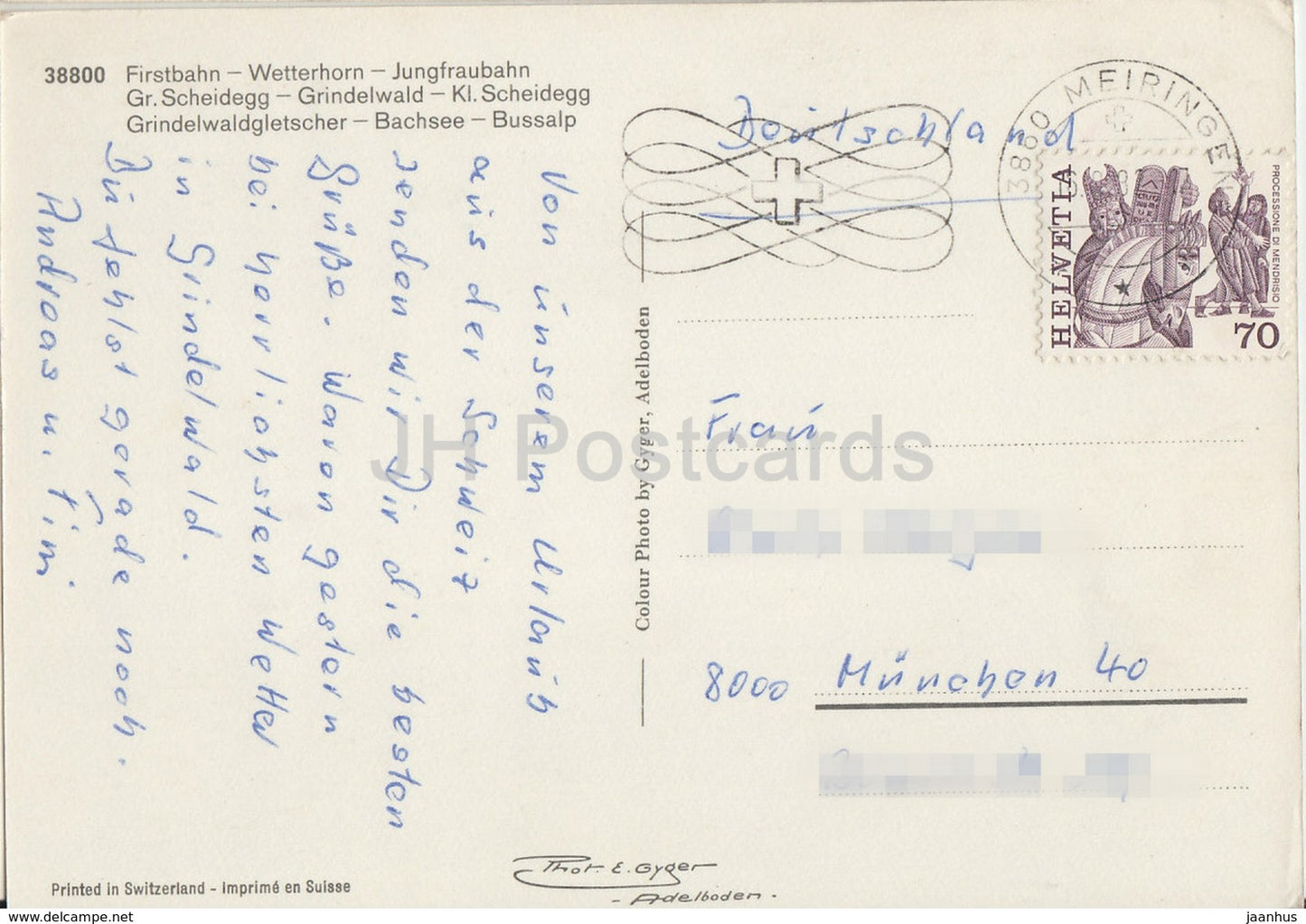 Grindelwald - Firstbahn - Wetterhorn - Jungfraubahn - Gr Scheidegg - Bachsee - 1980er Jahre - Schweiz - gebraucht