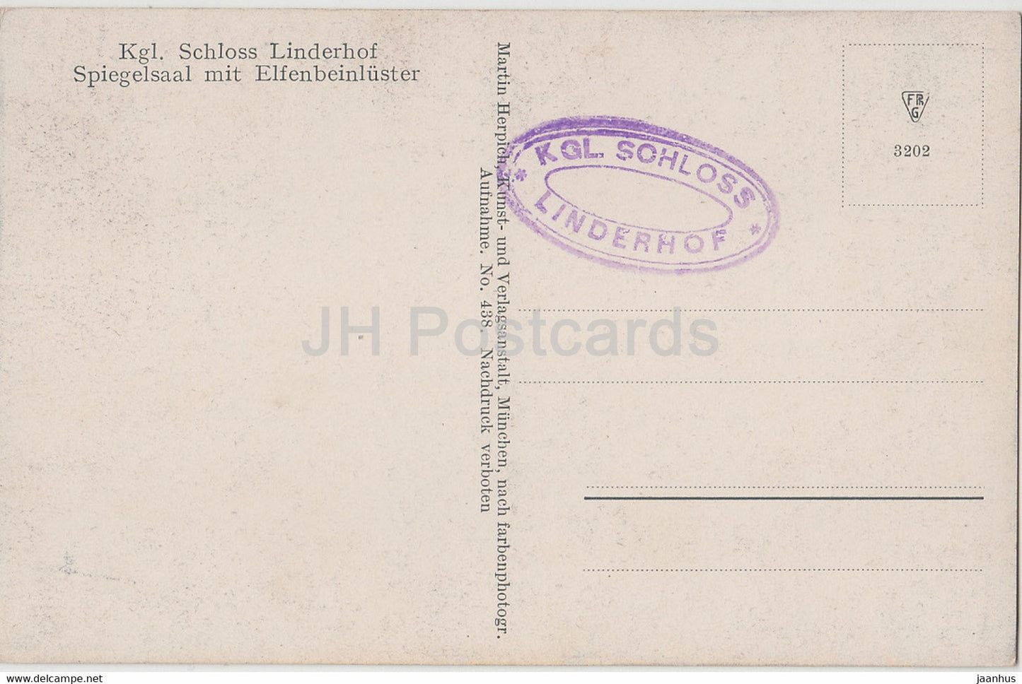 Kgl Schloss Linderhof - Spiegelsaal mit Elfenbeinbluster - castle - 438 - old postcard - Germany - unused