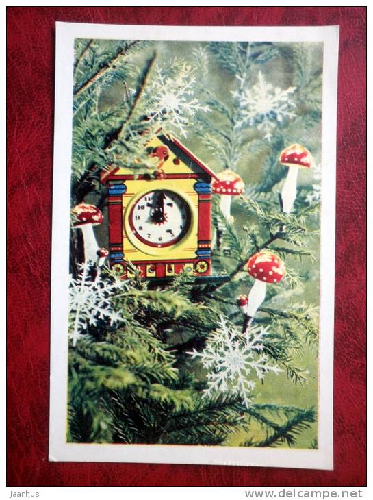 New Year - Christmas Tree - clock - Russia - USSR - 1971 - used - JH Postcards