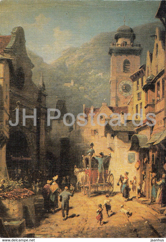 painting by Carl Spitzweg - Besuch des Landesvaters - German art - Germany - unused - JH Postcards