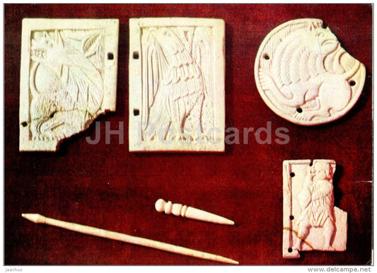diptych , plates - bone - National Preserve of Tauric Chersonesos - Sevastopol - 1975 - Ukraine USSR - unused - JH Postcards