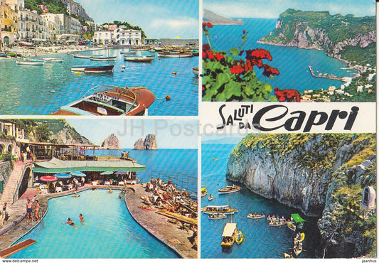 Saluti da Capri - boat - pool - multiview - Italy - unused - JH Postcards