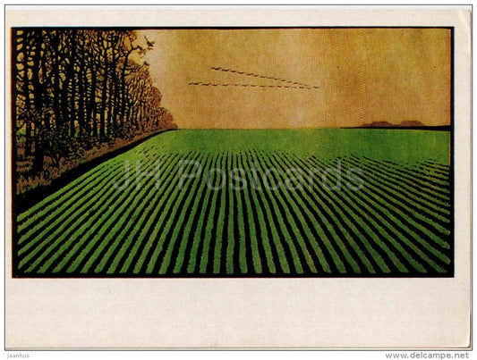 painting by V. Litvinenko - Golden Autumn - field - ukrainian art - unused - JH Postcards