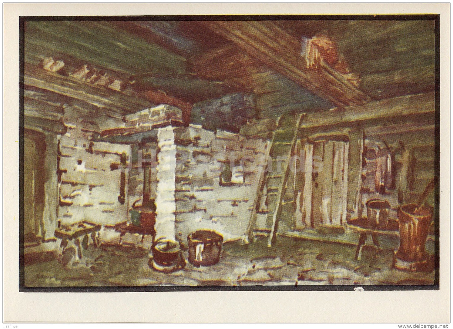 illustration by K. Tihase - Kiln-drying room - Rapla - Kabala - Estonian farm buildings - 1974 - Estonia USSR - unused - JH Postcards
