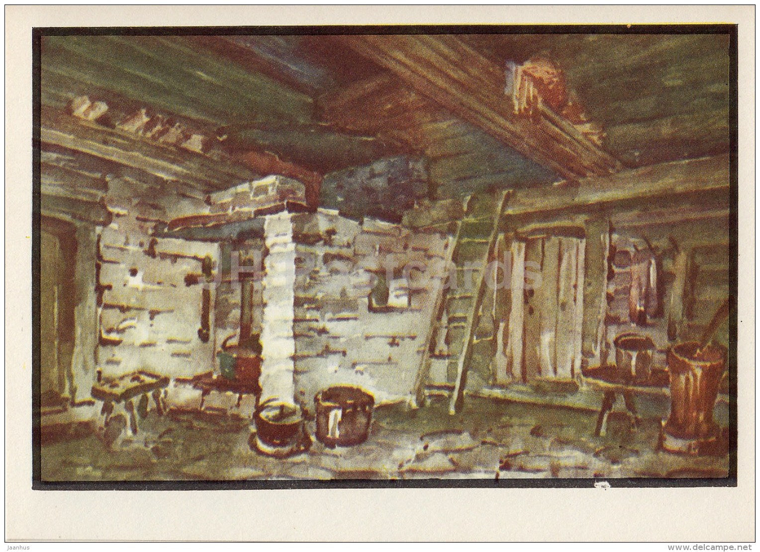 illustration by K. Tihase - Kiln-drying room - Rapla - Kabala - Estonian farm buildings - 1974 - Estonia USSR - unused - JH Postcards