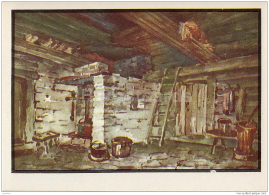 illustration by K. Tihase - Kiln-drying room - Rapla - Kabala - Estonian farm buildings - 1974 - Estonia USSR - unused - JH Postcards