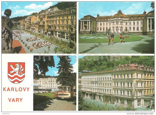 Karlovy Vary - Karlsbad - spa - colonnade - grandhotel Moskva - hotel Otava - bus - Czech Republic - unused - JH Postcards
