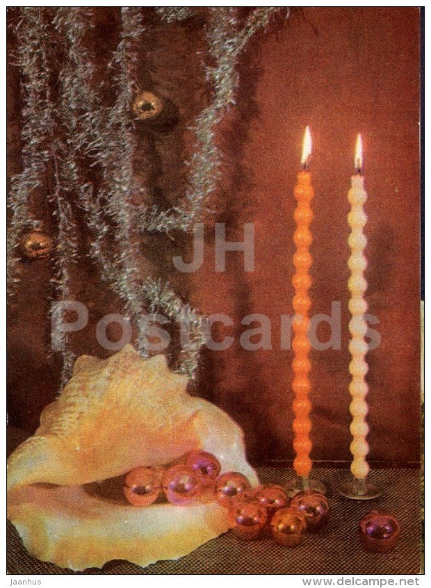 New Year Greeting card - shell - decorations - candles - 1971 - Estonia USSR - used - JH Postcards