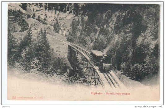 RIGIBAHN - Schnurtobelbrücke - 135 - bridge - train - edition Photoglob - circulated in 1901 - Switzerland - used - JH Postcards