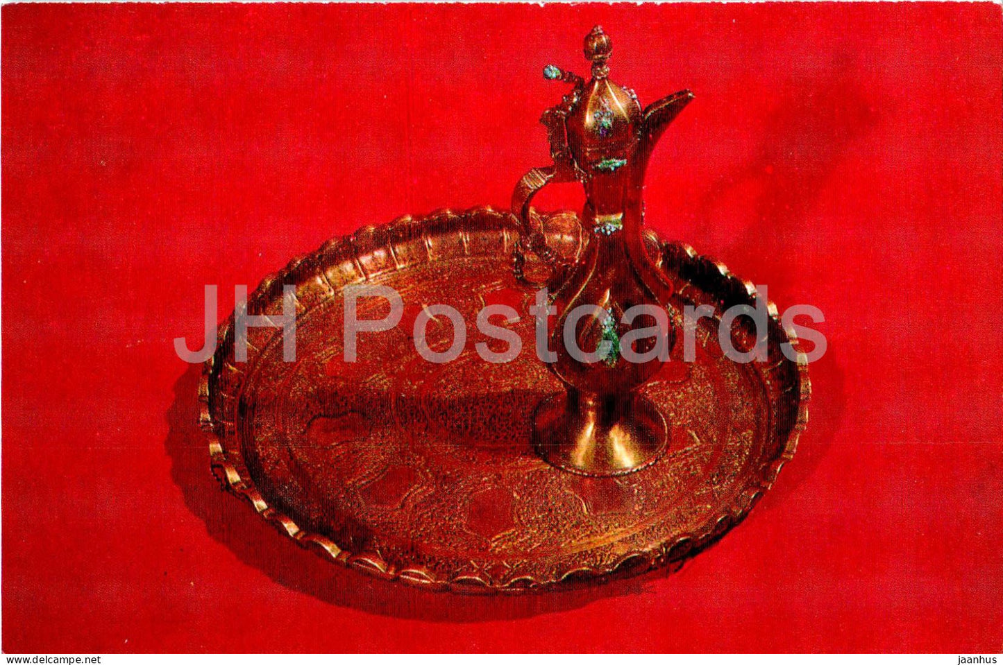 tray with a scolloped edge - jug - folk art - Tajik art - Tajikistan art - 1977 - Russia USSR - unused - JH Postcards