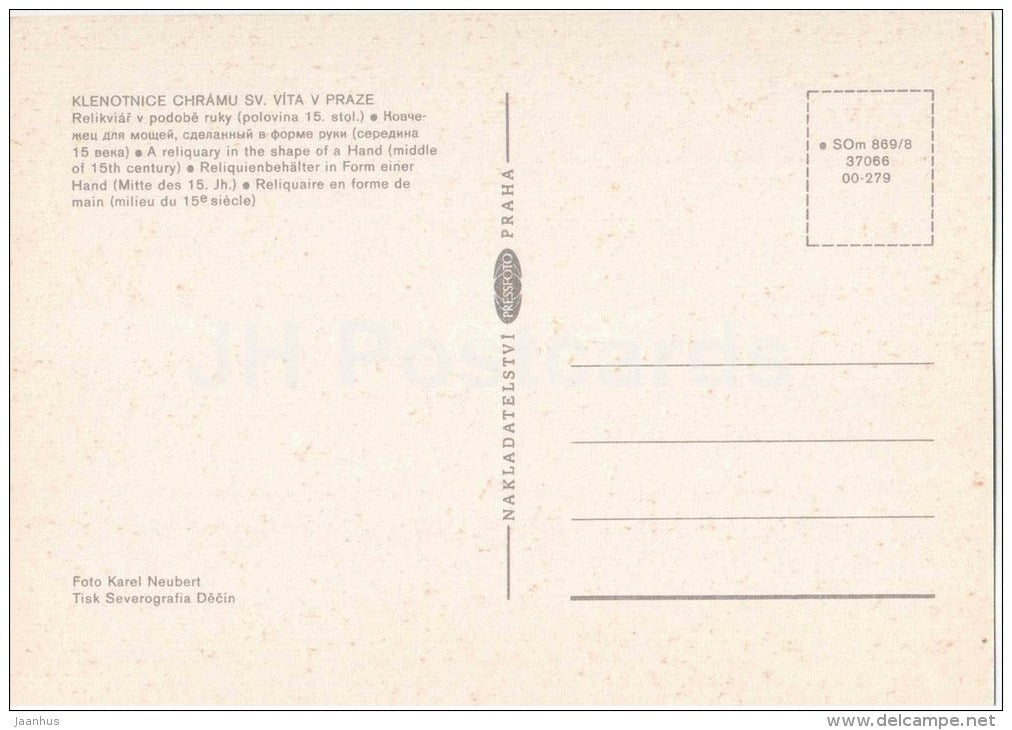 reliquary , Hand - St. Vitus Cathedral treasury - Prague - Praha - Czechoslovakia - Czech Republic - unused - JH Postcards