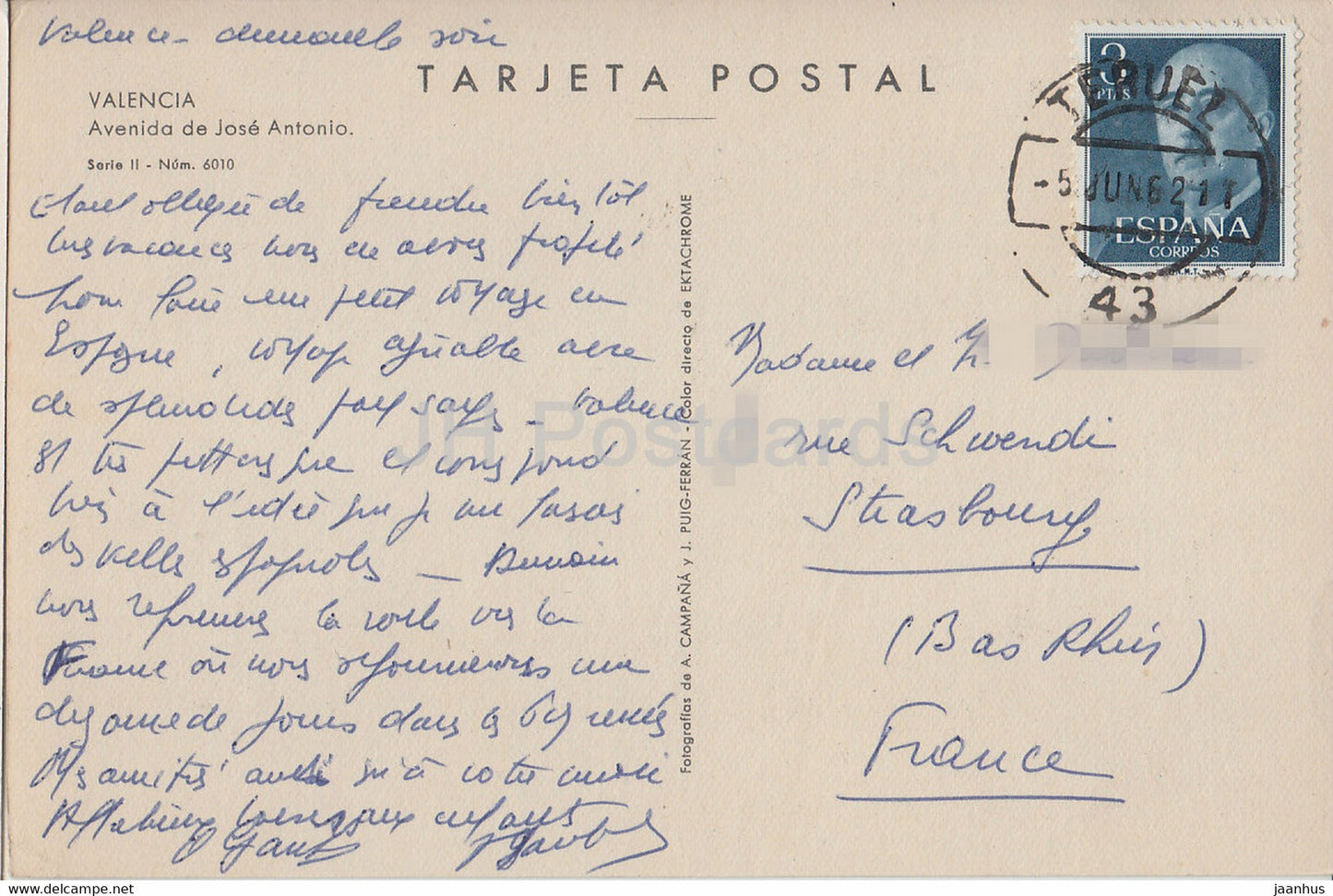 Valence - Avenue de Jose Antonio - 1962 - Espagne - occasion