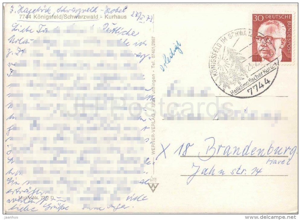 Königsfeld , Schwarzwald - Kurhaus - 7744 - Germany - 1973 gelaufen - JH Postcards