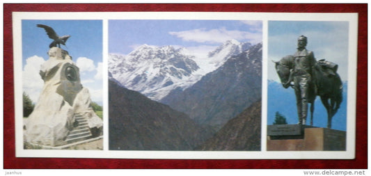 monument to N. Przhevalsky -  the mountains of Kirghizia - monument to P. Tien-Shansky - 1984 - Kyrgystan USSR - unused - JH Postcards