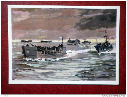 Landing operation at the Bjerka archipelago - by I. Rodinov - WWII - warship - 1976 - Russia USSR - unused - JH Postcards