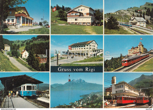 Gruss vom Rigi - Scheidegg - First - Staffel - Klosterli - Kulm train - railway - multiview - 1975 - Switzerland - used - JH Postcards
