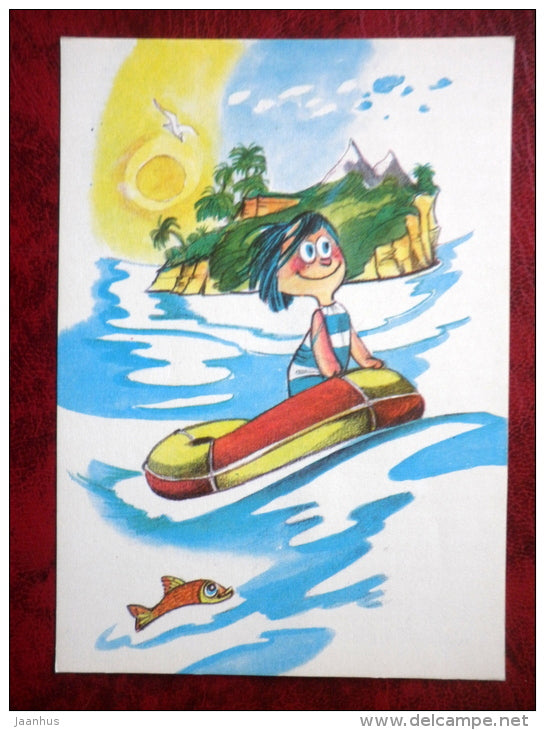 Illustration by Edgar Valter - from book Sipsik by Eno Raud - lifebelt - 1981 - Estonia USSR - unused - JH Postcards