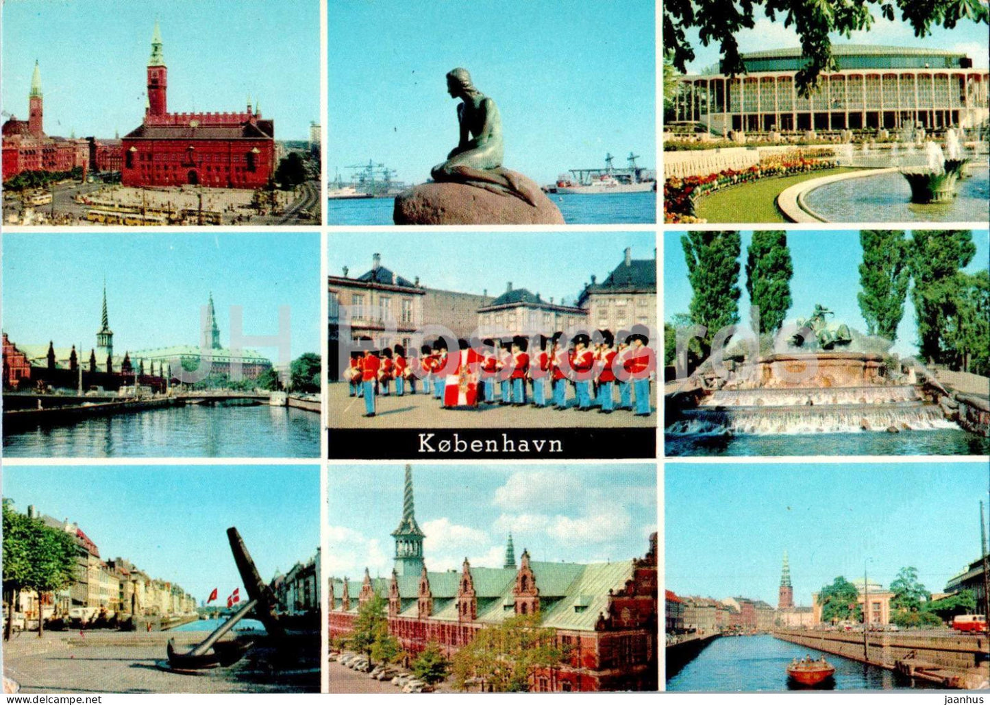 Copenhagen - Kobenhavn - Gefion fountain - Little Mermaid - Royal Guard - multiview - 867 - 1968 - Denmark - used - JH Postcards