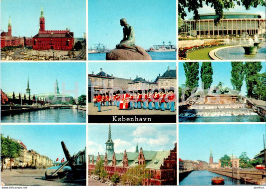 Copenhagen - Kobenhavn - Gefion fountain - Little Mermaid - Royal Guard - multiview - 867 - 1968 - Denmark - used - JH Postcards