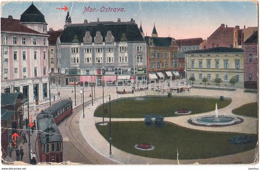 Mor Ostrova - tram - old postcard - 1919 - Czech Republic - used - JH Postcards
