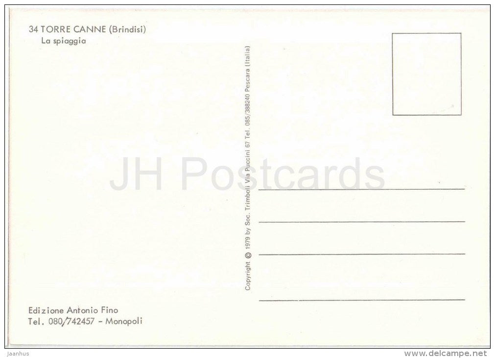 Spiaggia - beach -Torre Canne - Brindisi - Puglia - 34 - Italia - Italy - unused - JH Postcards
