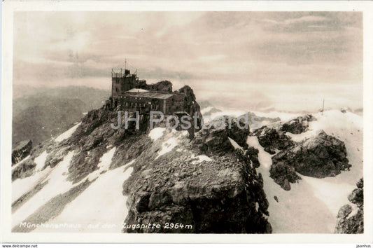 Munchener Haus auf der Zugspitze 2964 m - old postcard - 1931 - Germany - used - JH Postcards