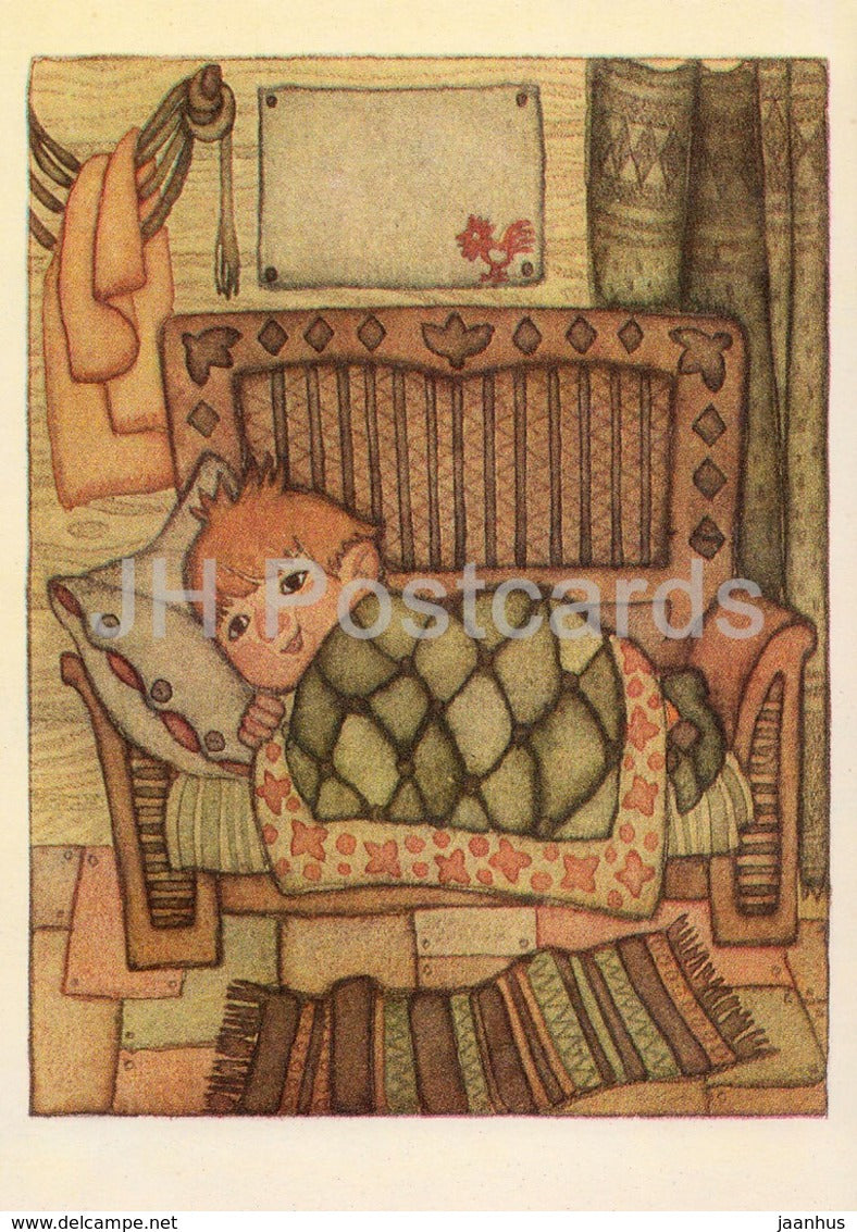 Karlsson-on-the-Roof by Astrid Lindgren - Karlsson - bed - illustration by N. Poplavskaya - 1976 - Russia USSR - unused - JH Postcards