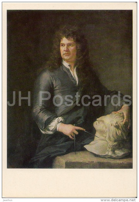 painting by Godfrey Kneller - Portrait of the Sculptor Grinling Gibbons - man  English art - Russia USSR - 1982 - unused - JH Postcards