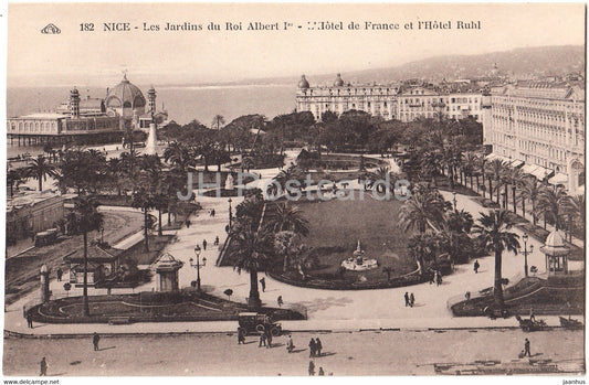 Nice - Les Jardins du Roi Albert Ier - L'Hotel de France et l'Hotel Ruhl - 182 - old postcard - France - unused - JH Postcards