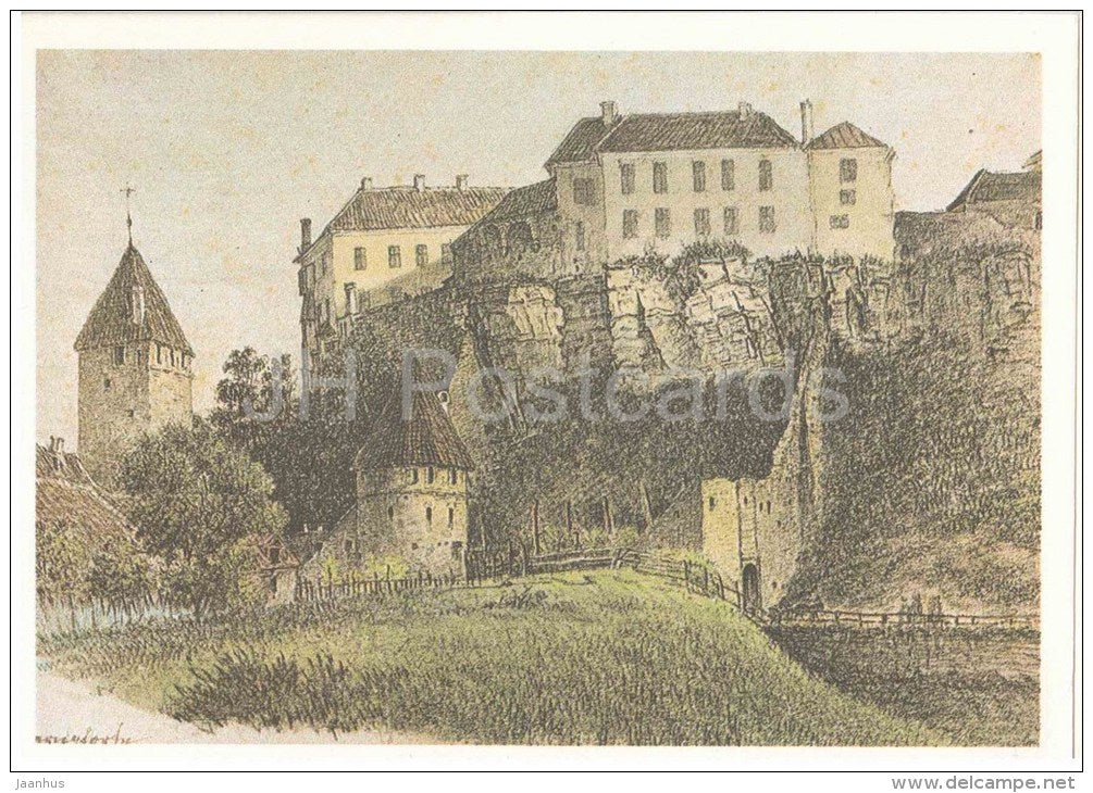 drawing by C. Buddeus , Tower at the Nun´s Gate - Old Views of Tallinn - 1984 - Estonia USSR - unused - JH Postcards