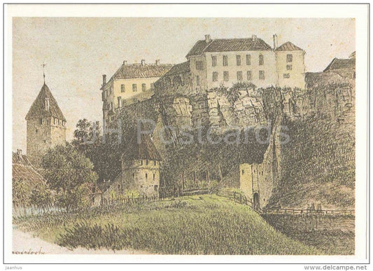 drawing by C. Buddeus , Tower at the Nun´s Gate - Old Views of Tallinn - 1984 - Estonia USSR - unused - JH Postcards