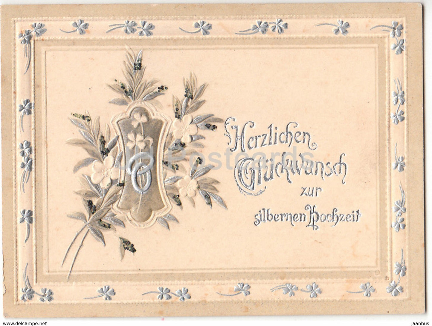 Mini Silver Weddings Greeting Card - Herzlichen Gluckwunsch zur silbernen Hochzeit - old postcard - Germany - unused - JH Postcards