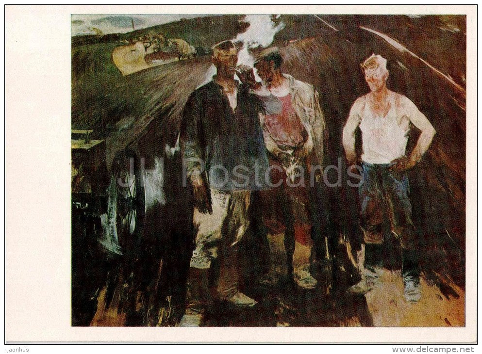 painting by E. Moiseenko - Field , 1963-64 - worker - russian art - unused - JH Postcards
