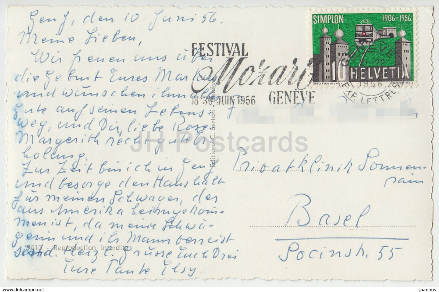 Genf - Geneve - Hotel de la Paix - Denkmal Brunswick et ville - Brücke - 1956 - Schweiz - gebraucht